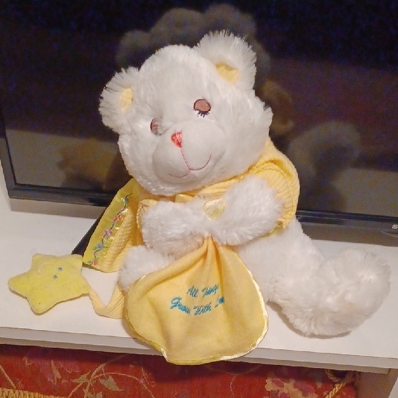 🌺 Talking White Plush Bear with Yellow Blanket - Picture 3 of 8